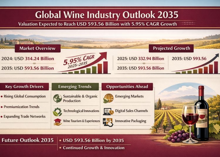 Global Wine Industry Outlook 2035: Valuation Expected to Reach USD 593.56 Billion with Expanding Consumer Demand